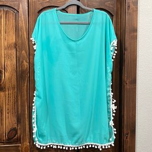 Ladies Swimsuit Cover Up Turquoise Batwing sleeves Medium